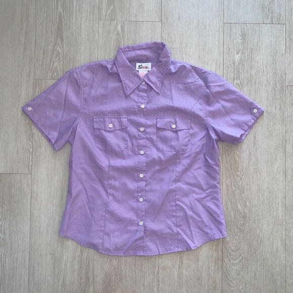 World Wide Sportsman Purple Checker Short Sleeve Button Down Youth Large - Picture 1 of 4